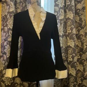 Business-casual or dressy sweater, black color with white detailing